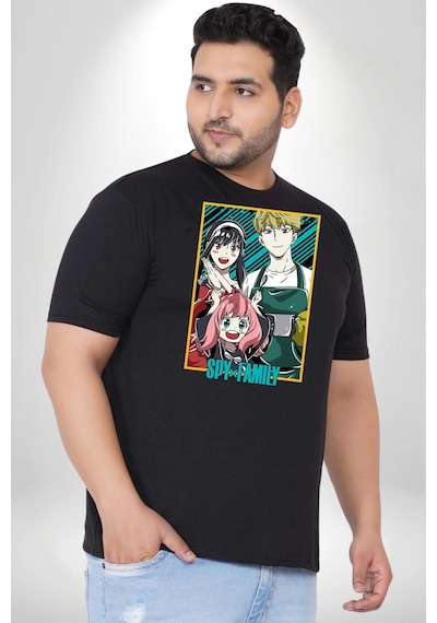 Angemiel Spy X Family Anime Özel Tasarım Siyah Büyük Beden Erkek Kadın Unisex Basic Ön Baskılı Tişört Siyah