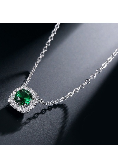 Monemel Yeşil Kristal Taşlı Kolye Altın Kaplama N0905 Gümüş