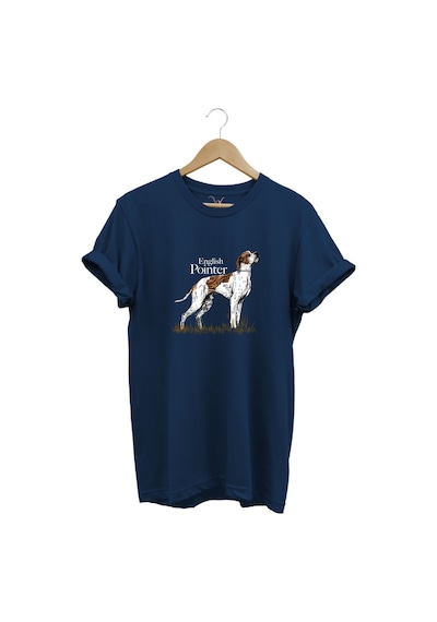 Hunting Avcılık English Pointer Av Köpeği Baskılı %100 Pamuk Regular Fit Unisex T-shirt Lacivert