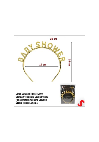 Baby Shower, Parlak Metal Görünümlü Plastik Taç - Altın 0-99