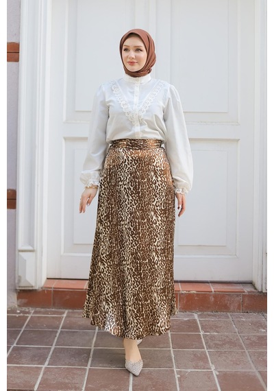 Armine Trend Leopar Desenli Etek-kahverengi 24kt103 Kahverengi