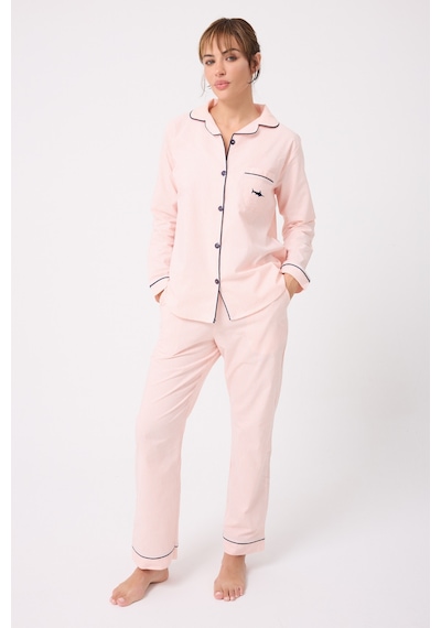 Lespadon Marısılk Seastrıpe Premium Dokuma Uzun Kollu Uzun Pantolonlu Kadın Pijama & Lounge Takımı-3211 Pembe