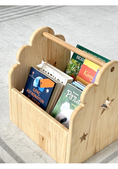 Masif Ahşap Montessori Çocuk Odası Kitaplığı Ahşap