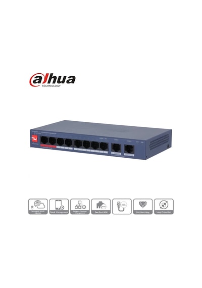 Dahua Cs4010-8et2gt-110 8 Port, Megabit, Poe 110w, 2 Port Uplink, Cloud Yönetilebilir, Switch