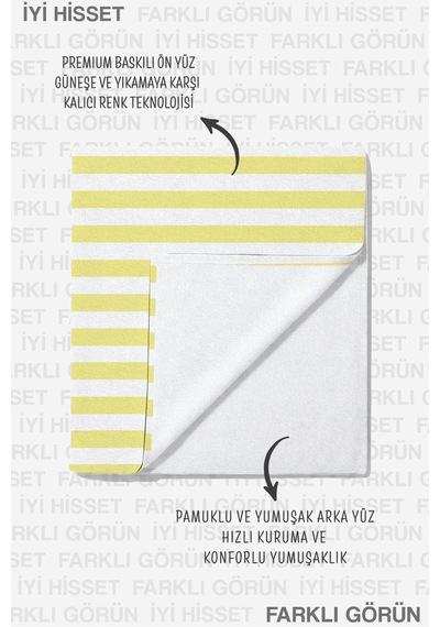 Sarı Puantiyeli Çizgili Plaj Havlusu - Yazlık Beyaz Minimalist Havuz Deniz Banyo Sahil Örtüsü Bulut Zambak