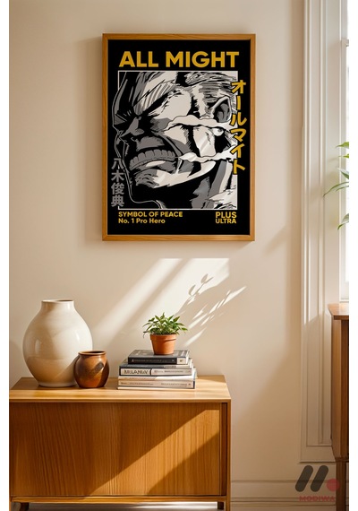 My Hero Academia All Might Poster, Ahşap Çerçeveli Duvar Tablosu - Anime Severlere Özel Hediye