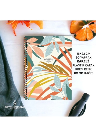 Kareli 16x22 Cm 80 Yaprak Plastik Kapak Telli Defter Krem Renk 60 Gr Hafif Kağıt 1