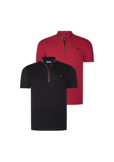 İkili Set T8571 Dewberry Fermuarlı Erkek T-shırt-siyah-bordo