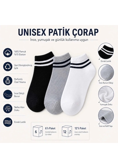 Çorap Giyim Unisex Çizgili Kısa Konç Patik Çorap 6 Çift, %85 Pamuklu Geri Dönüştürülmüş İplik, Parfümlü İnce Dikişli, Siyah Beyaz Gri Günlük Spor Çorabı Çok Renkli Çorap Giyim Unisex Çizgili Kısa Konç Patik Çorap 6 Çift, %85 Pamuklu Geri Dönüştürülmüş İplik, Parfümlü İnce Dikişli, Siyah Beyaz Gri Günlük Spor Çorabı Çok Renkli