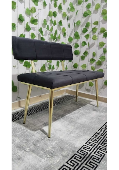 Özcan Metal Metal Ayaklı Sırtlı Gold Mutfak Salon Antre Yatak Odası Puf Bank Oturak Bench Antrasitgri