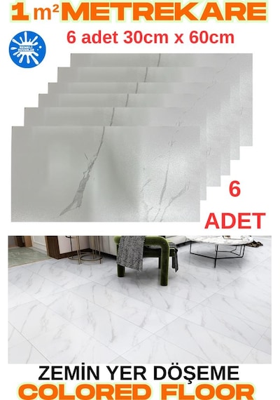 6 Adet 30cmx60cm Yapışkanlı Floor Pvc Panel 803 Yer Zemin Kaplama Paneli Arkası Kauçuklu