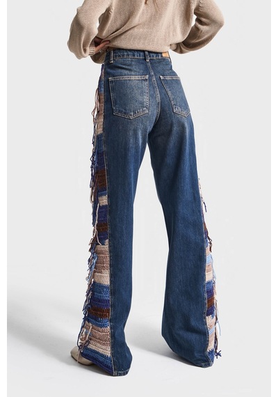 it's basic Kadın Kot Rengi 2w5-8 Flare Palazzo Fit Etnik Örme Detaylı Viskon Kumaş Özel Tasarım Denim Jean Mavi it's basic Kadın Kot Rengi 2w5-8 Flare Palazzo Fit Etnik Örme Detaylı Viskon Kumaş Özel Tasarım Denim Jean Mavi