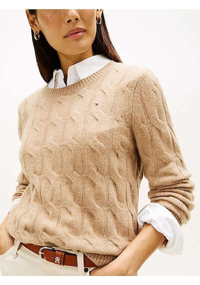 Tommy Hilfiger Soft Wool Cable C-nk Ls Swt Kadın Bej Kazak - Ww0ww43586 Bej