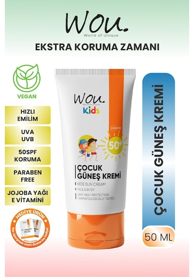 Wou World Of Unique Kıds Yüksek Koruma Etkili Spf50+ Çocuk Güneş Kremi 50 ML