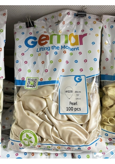 Gemar Parti Doğum Günü Organizasyon Balon - 28 Cm. - Pearl - Beyaz Altın - 100 Adet Beyaz