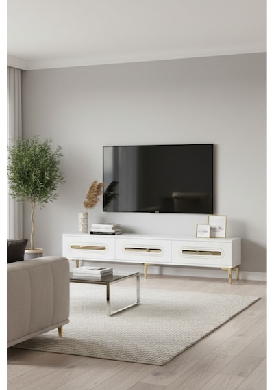 Tsa1806bg Rany Tv Sehpası Beyaz-gold 180cm Beyaz - Altın