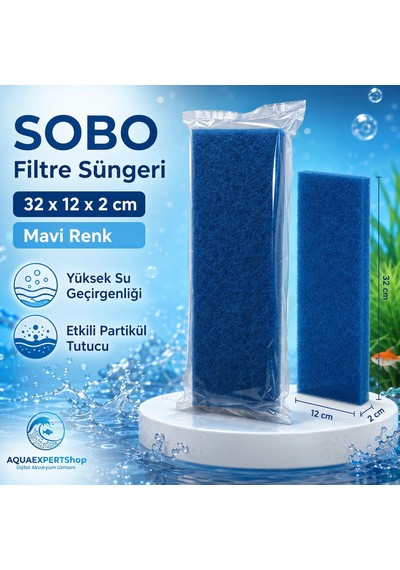 Sobo Akvaryum Filtre Süngeri 32x12x2 Cm - Üstün Temizlik Gücü Ve Yüksek Su Geçirgenliği - Mavi Renk