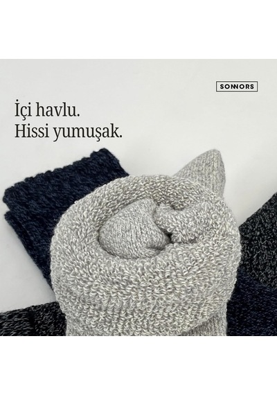 Xmlbayiciniz 3 Çift Unisex Muline İplikli Uzun Konçlu Kışlık Termal Çorap, Ön Yıkamalı Çok Renkli