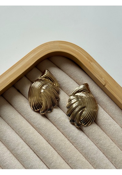 İstiridye Plaka Gold Küpe Altın