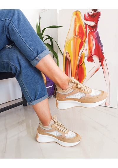 Ten Renk Kot Triko Malzeme Bağcıklı Kadın Sneakers 001