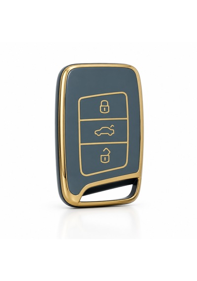 Autohan Keys Volkswagen Passat B8 Akıllı Anahtar Koruma Kılıfı, Nano Gri-gold, Premium Kumanda Kılıfı