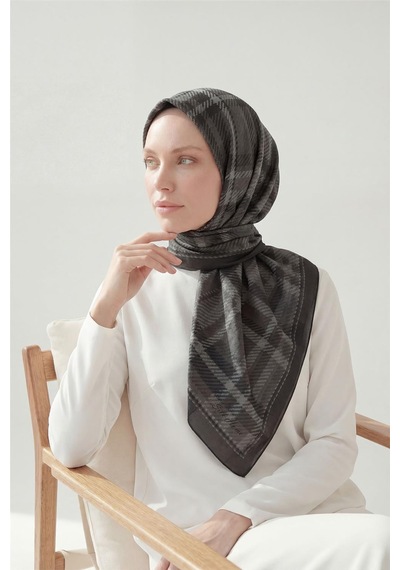 Silk Home Viskon Velora Eşarp Füme Ekose Desenli Tok Duruşlu Kaymaz 90x90 Çok Renkli