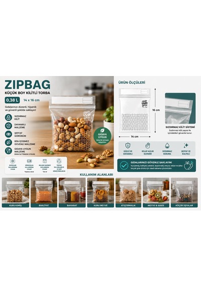 Zip Bag Kilitli Ve Çok Amaçlı Buzdolabı Poşeti 20 Adet 14x16 Cm