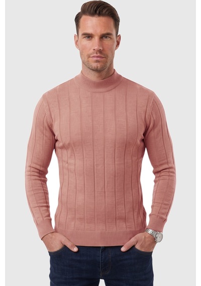 Rizzup Erkek Slim Fit Yarım Balıkçı Yaka Çizgi Dokulu Gülkurusu Triko Kazak 2505503