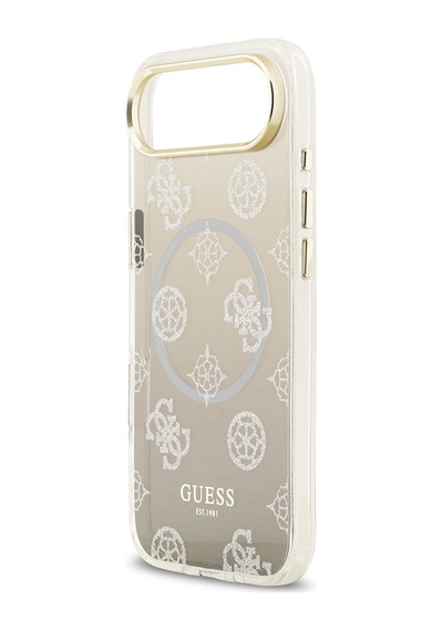 Apple Uyumlu iPhone 17 Air Kılıf Guess Lisanslı M-safe Özellikli Simli Peony Desenli Silikon Kapak Siyah Siyah