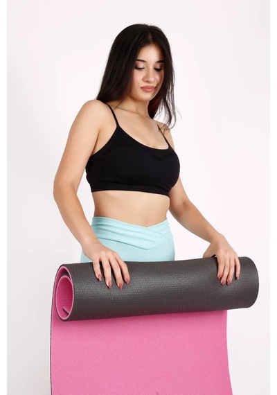 Pilates Minderi Yoga Matı 10 Mm Çift Taraflı Kullanılabilir Pembe Pembe