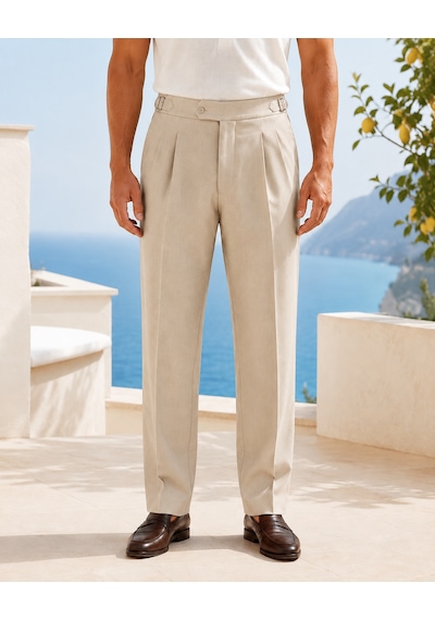 Danger Erkek Viskon Karışımlı Yan Tokalı Pileli Baggy Pantolon Bej 0171dngr