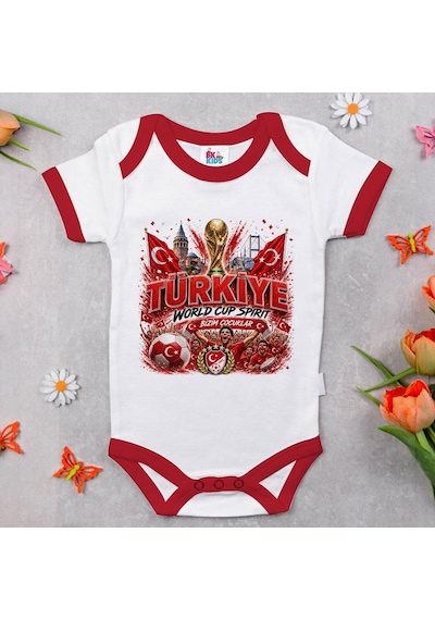 Bk Gift Türkiye Taraftar Temalı 2026 Dünya Kupası Tasarımlı Kırmızı Bebek Body Zıbın-9 Tek Yürek Milli Takım Ruhu