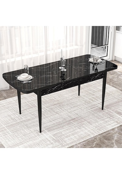 Canisa Concept Kor Serisi 70x114 MDF Açılabilir Mutfak Masası Takımı Siyah Mermer Desen Masa 6 Hardal Sandalye Canisa Concept Kor Serisi 70x114 MDF Açılabilir Mutfak Masası Takımı Siyah Mermer Desen Masa 6 Hardal Sandalye
