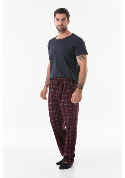 Fullamoda Ekose Desenli Düğmeli Pijama Takımı 24mıcg631212246-lacivert 24MICG631212246-Lacivert