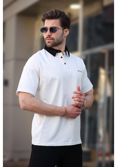 Madmext Ekru Düğmeli Polo Yaka Erkek T-shirt E7119 Ekru