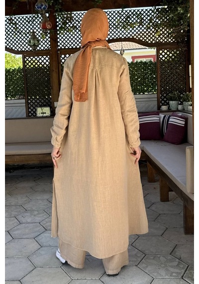 Rabia Şamlı Derin Keten Takım Bej Normal