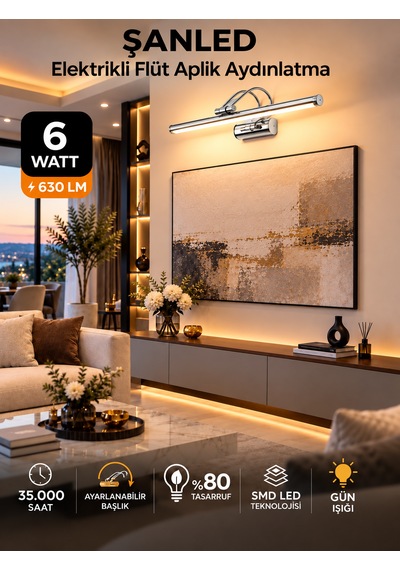 6w Elektrikli Flüt Led Aplik Krom Renk Gün Işığı Ayarlanabilir Başlık
