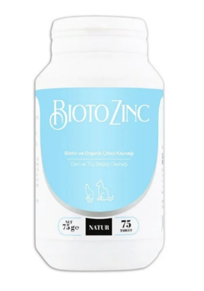 Bioto Zinc Kedi Köpek Biotin Çinko Hapı 75 Tablet Ekonomik Boy Tüy Vitamini