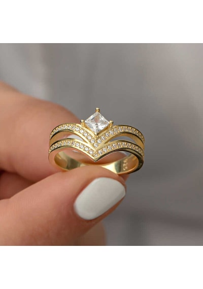 Gumush Gümüş Gold Tek Taş Kadın Yüzük