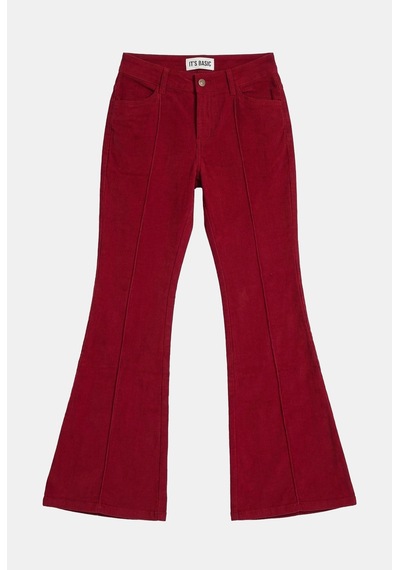 Kadın Bordo Flare Fit Pürüzsüz Dokulu Esnek Velvet Kadife Kumaş Pantolon