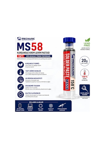 Mechanic Ms58 Kurşunsuz Şırınga Krem Lehim Pastası 158 C 20 Gram