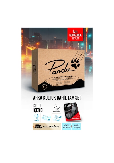 Gri - Gri Panda Hunter Lacoste Kumaş Ortopedik Destekli Oto Koltuk Kılıfı-tam Set