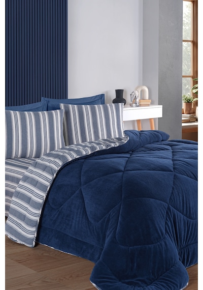 Comfort Set Yeni Nesil Wellsoft Yorganlı 3 Parça Çift Kişilik Soft Line Lacivert Lacivert