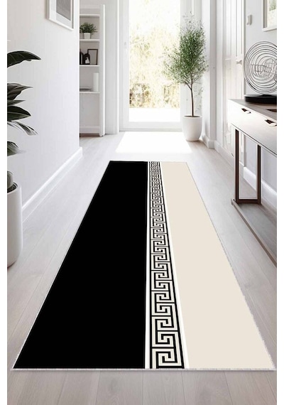 Siyah Kaymaz Tabanlı Modern Kesme Rulo Yolluk Halı Vh017n11