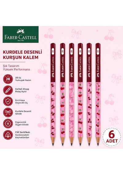 Faber-castell Cherry Desenli Kurşun Kalem 6 Adet 2b Yuvarlak Gövde Kırmızı