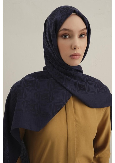 Armine Lyocell Naia Kare Monogram Şal 6 Açık Lacivert