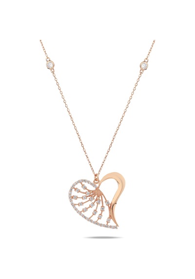Kuyumcudukkani Zincirli"kenar Taşlı Kalp"kolye-37210-r-w Rose Gold