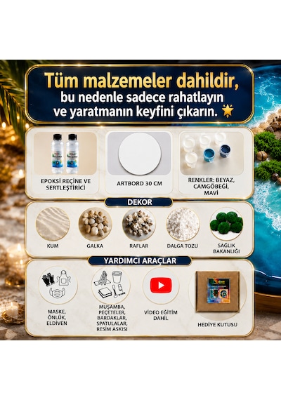 Epoksi Reçine Seti "ada" Deniz Temalı Premium Yaratıcılık Seti Ve Yaratıcılık Kiti Video Eğitimli Resin Art Seti, Epoksi Başlangıç Seti 00008