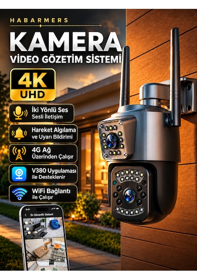 6mp Wifi Çift Lensli Ptz Güvenlik Kamerası Hareket Takibi Gece Görüşü Uzaktan İzleme İki Yönlü Ses Dış Mekan Kamera