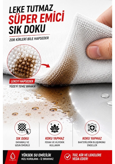 20'li Rulo Mikrofiber Temizlik Bezi 25x30 Cm Çok Amaçlı Lazer Kesim Süper Emici Kopart Kullan Beyaz